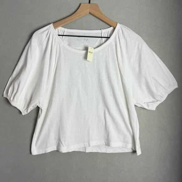 Brand New Aerie Bubble Sleeve T-Shirt Cropped Relaxed Fit White size S NWT - Picture 1 of 11